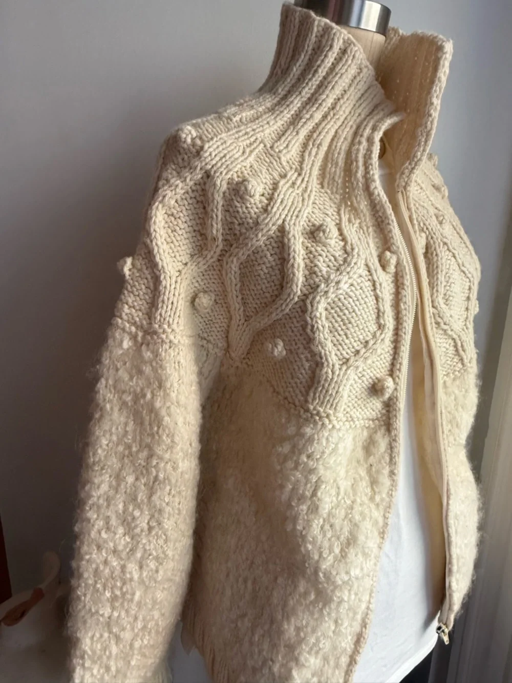 Avoca Ireland Cable Knit Wool Cardigan Cream Zip Up Fisherman Spring Layer - Picture 2 of 7
